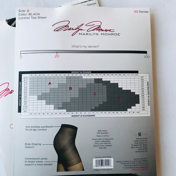 Marilyn Monroe Silky Smooth Control Top Sheers Pantyhose Black  "Price is Firm" - Picture 3 of 3